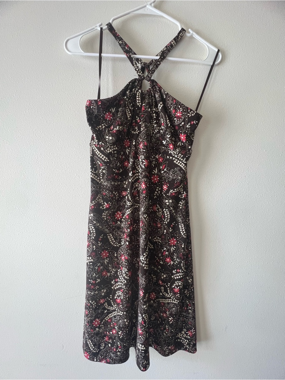 LOFT Black Midi Dress with Pink & Cream Floral Print
